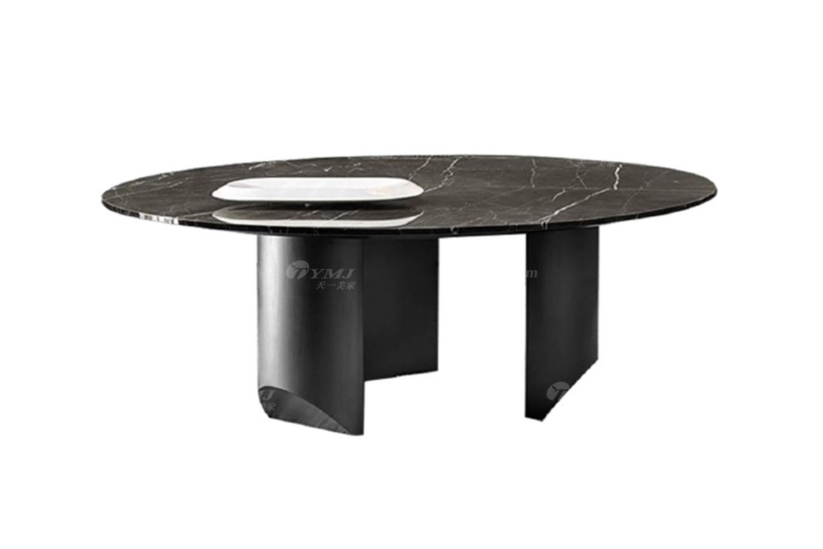 极简风格家具品牌LUTUBE视频在线观看别墅会所简约现代黑钛钢岩板圆餐台