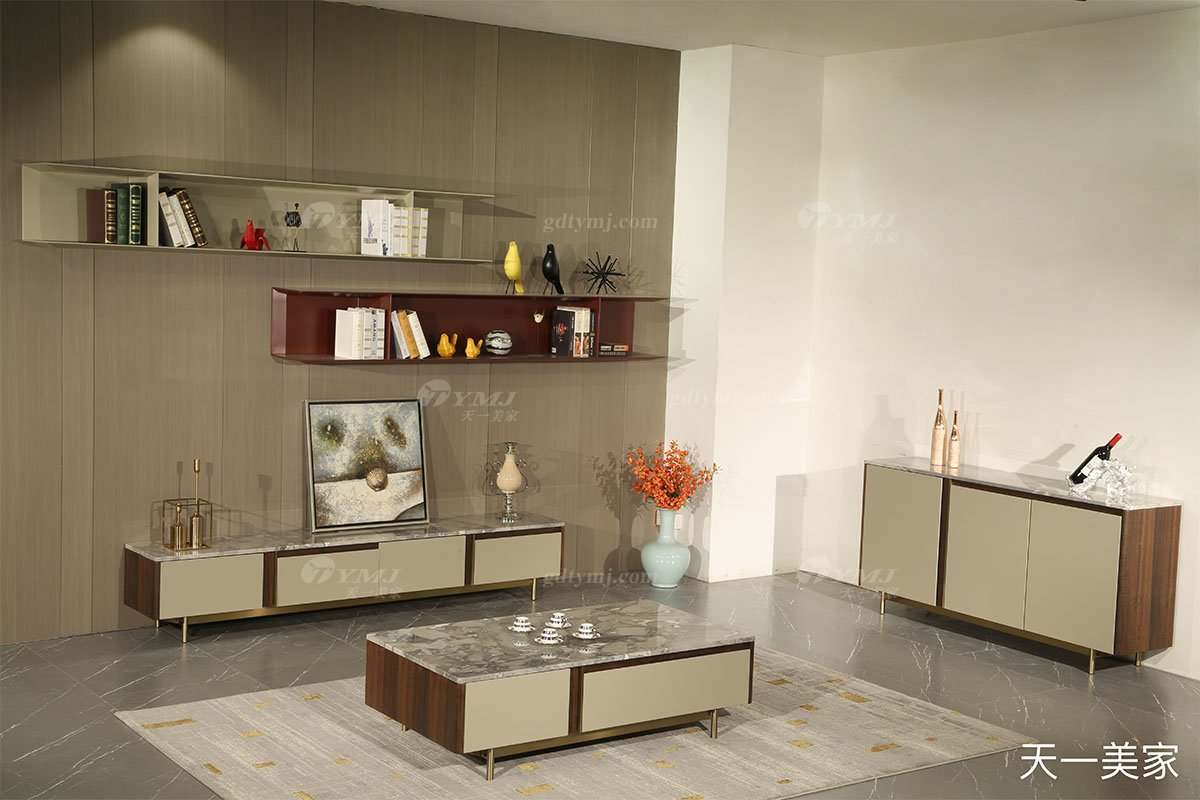 极简风格家具LUTUBE视频在线观看别墅会所大宅家用香槟金+天然大理石地柜D624地柜