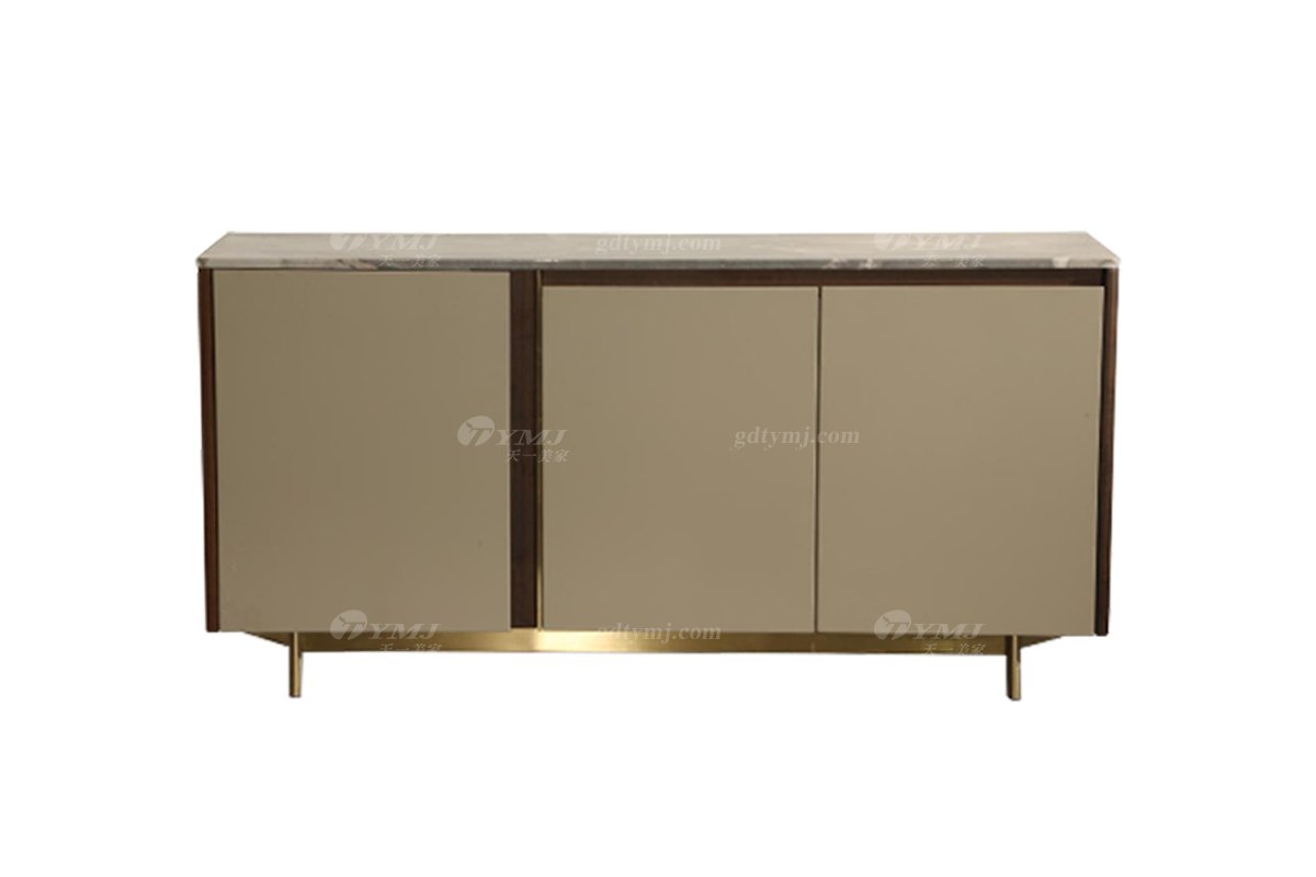 极简风格家具LUTUBE视频在线观看别墅会所大宅家用香槟金+天然大理石餐边柜