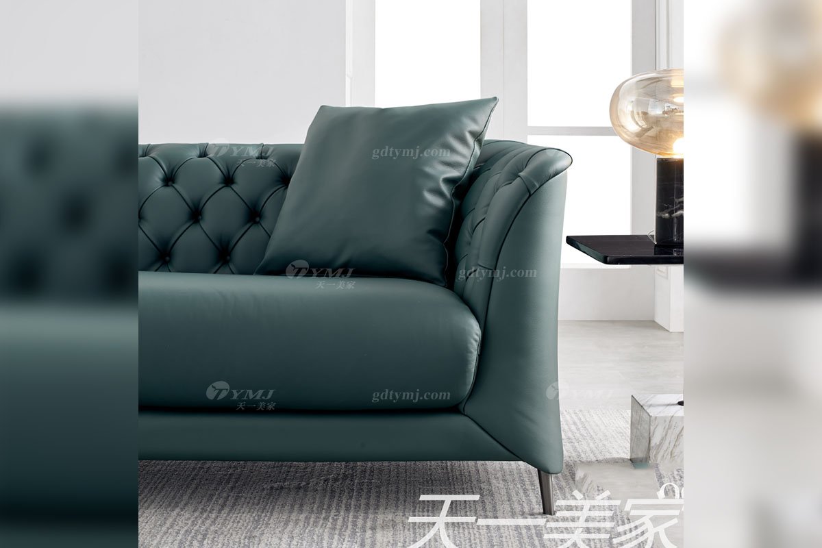 极简风格家具LUTUBE视频在线观看别墅会所大宅简约实木绿色半皮扶手三人位沙发WD601沙发