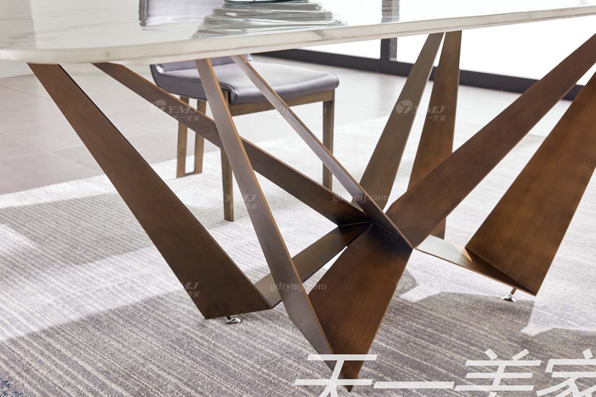 极简风格家具LUTUBE视频在线观看别墅会所大宅简约不锈钢五金+进口岩板长餐桌WD602餐桌