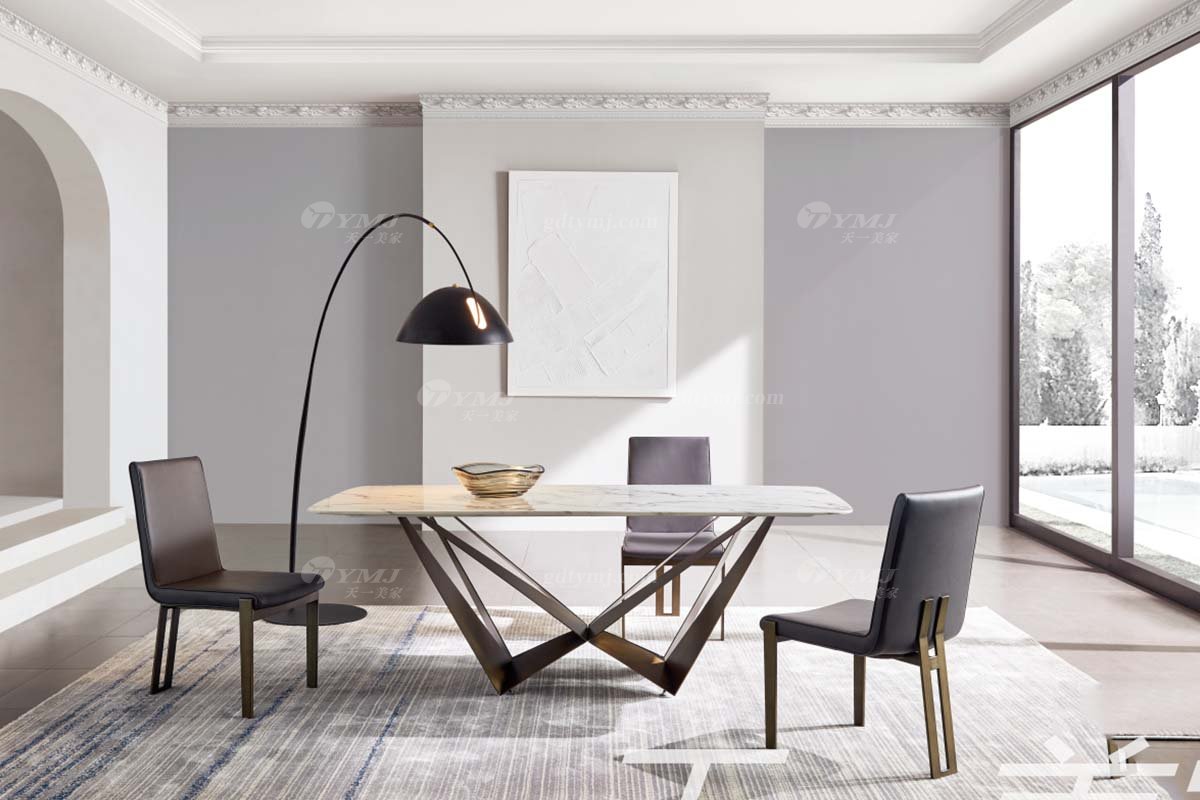 极简风格家具LUTUBE视频在线观看别墅会所大宅简约不锈钢五金+进口岩板长餐桌WD602餐桌场景