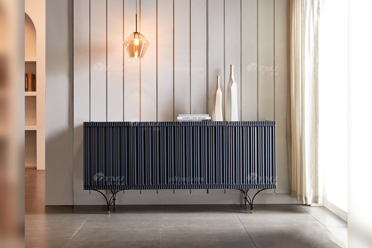 极简风格家具LUTUBE视频在线观看别墅会所大宅简约E0级环保板藏蓝色餐边柜WD607餐边柜场景