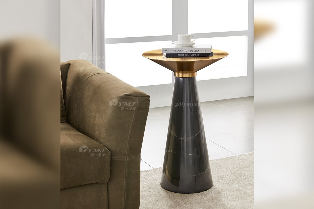 极简风格家具LUTUBE视频在线观看别墅会所大宅简约不锈钢电镀黄铜+大花绿大理石角几WD609角几