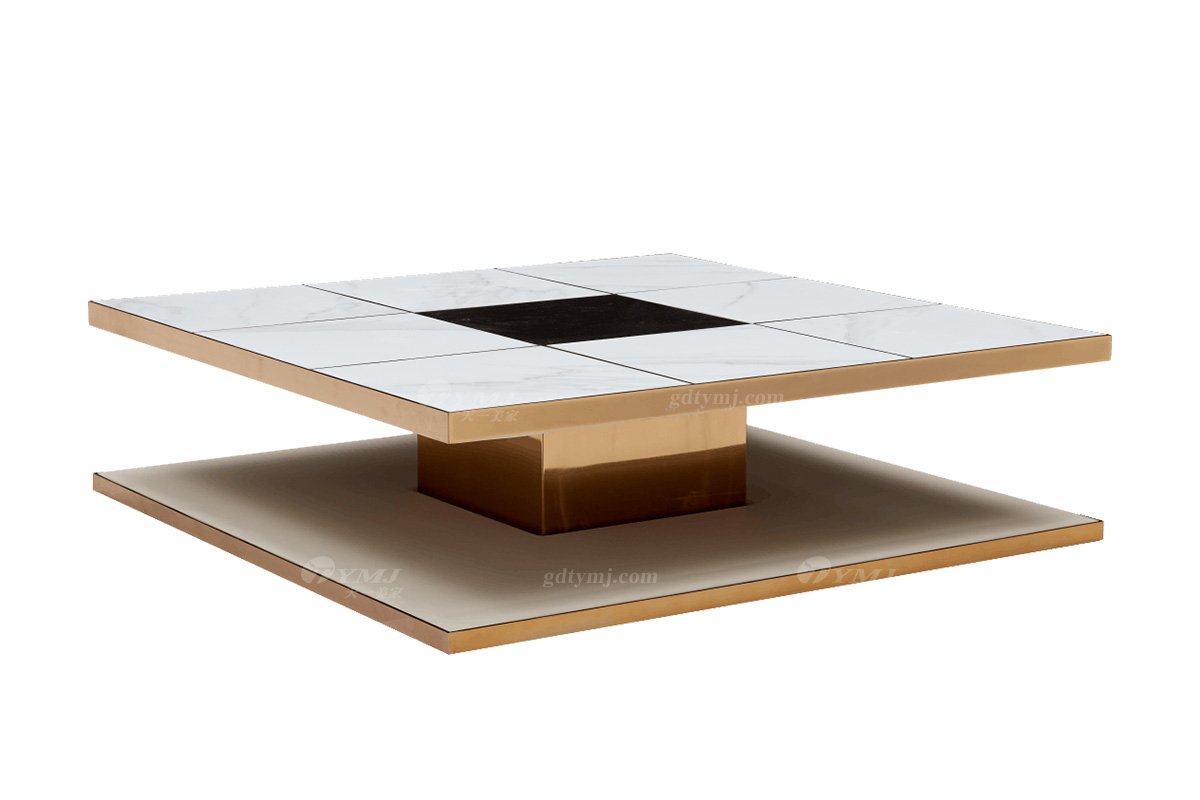 极简风格家具LUTUBE视频在线观看别墅会所大宅简约方形不锈钢+天然大理石茶几