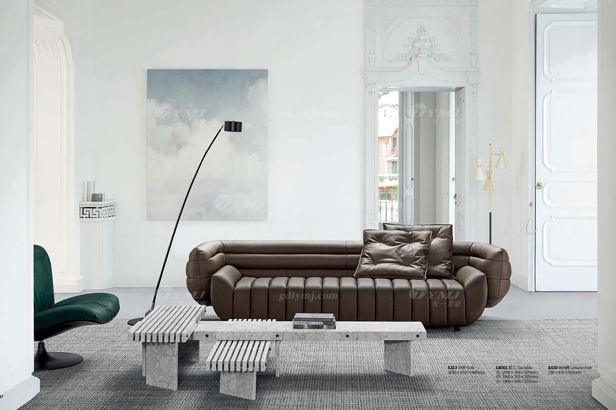 极简风格家具LUTUBE视频在线观看别墅会所大宅时尚创意实木棕色超纤扶手四位沙发S323四位沙发