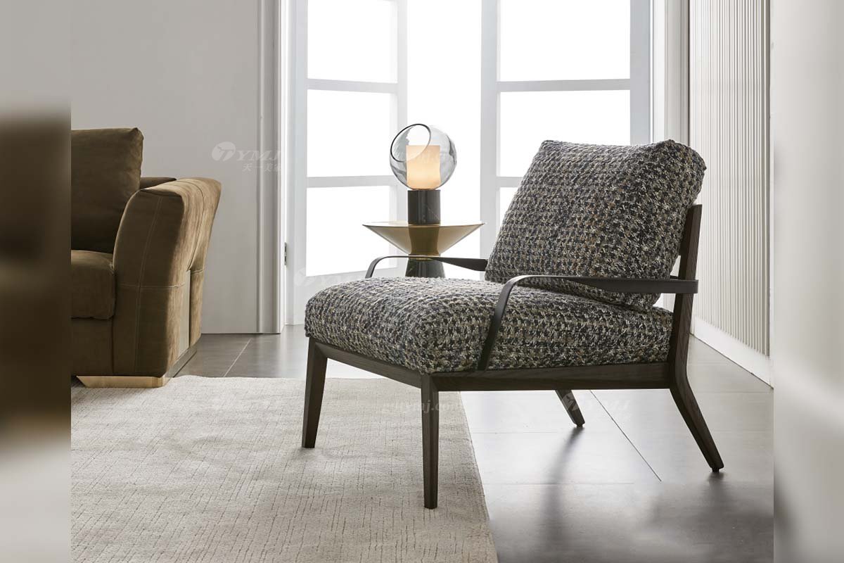 极简风格家具LUTUBE视频在线观看别墅会所大宅简约铁艺+布艺软包休闲椅WD609休闲椅