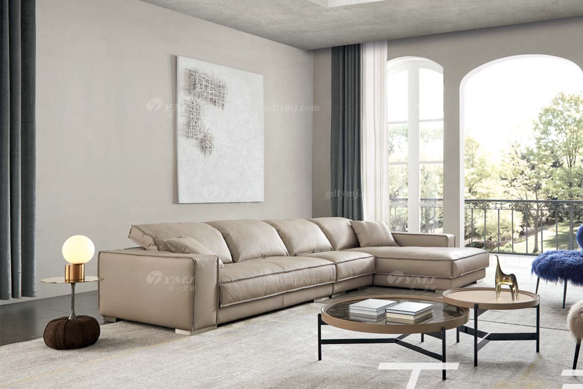 极简风格家具LUTUBE视频在线观看别墅会所大宅简约大气实木灰色皮艺组合沙发WD614沙发场景