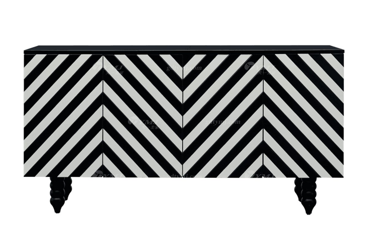 极简风格家具LUTUBE视频在线观看别墅会所大宅时尚E0级环保黑白相间纹餐边柜