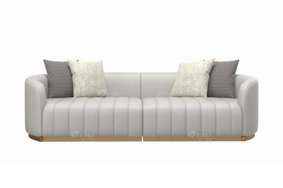 极简风格家具LUTUBE视频在线观看别墅会所大宅舒适时尚不锈钢五金底+灰色布艺实木四位沙发