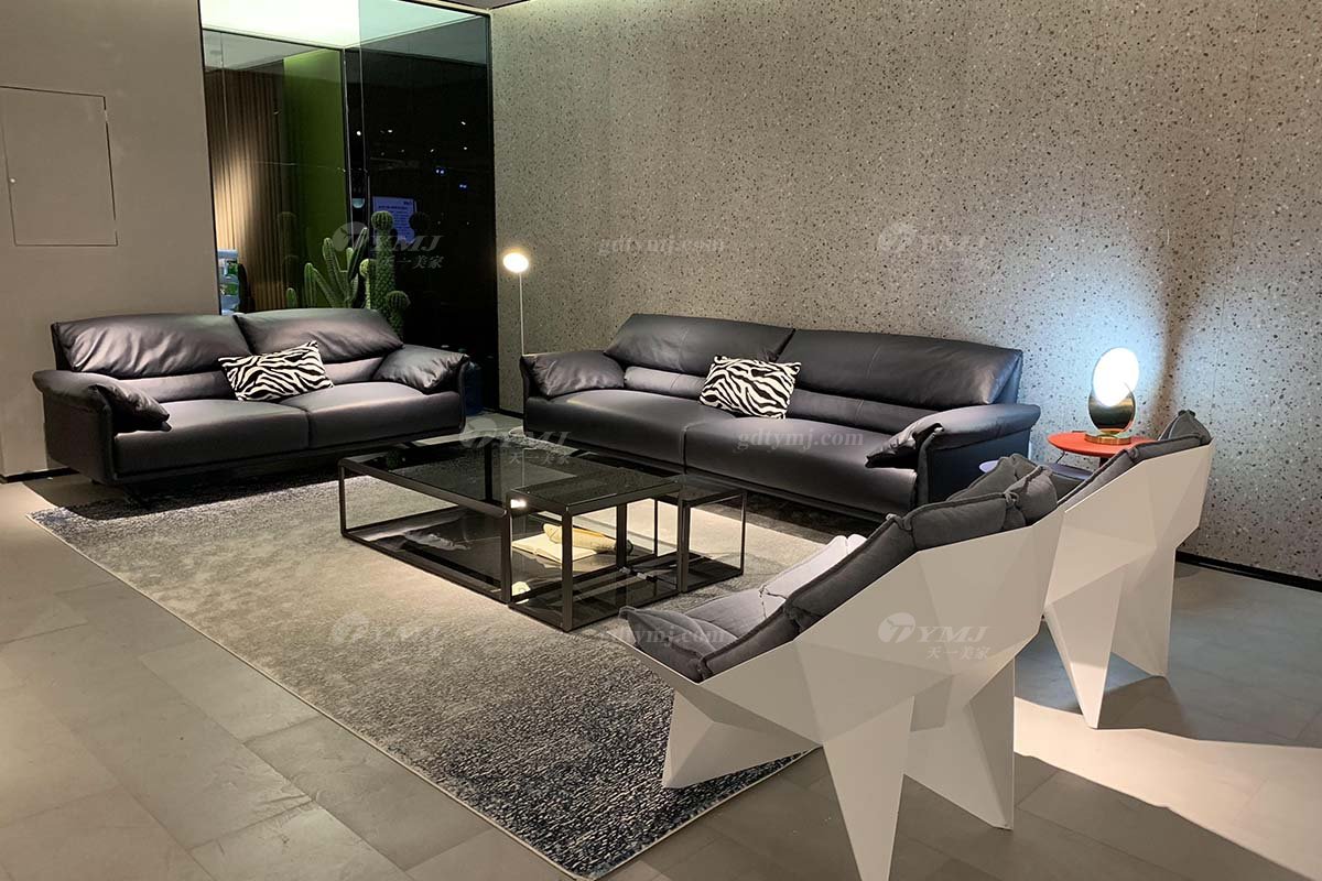 意式极简风格家具LUTUBE视频在线观看别墅会所大宅时尚简约实木真皮四位沙发F9585扶手四位沙发场景