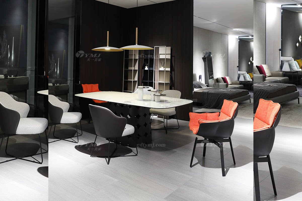 意式极简风格家具LUTUBE视频在线观看别墅会所大宅时尚简约黑色金属底+岩板长餐台BRT1906-2.0长餐台