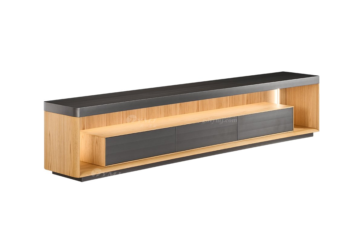 时尚LUTUBE视频在线观看意式极简家具大宅家用白橡木色+枪黑拉丝地柜电视柜