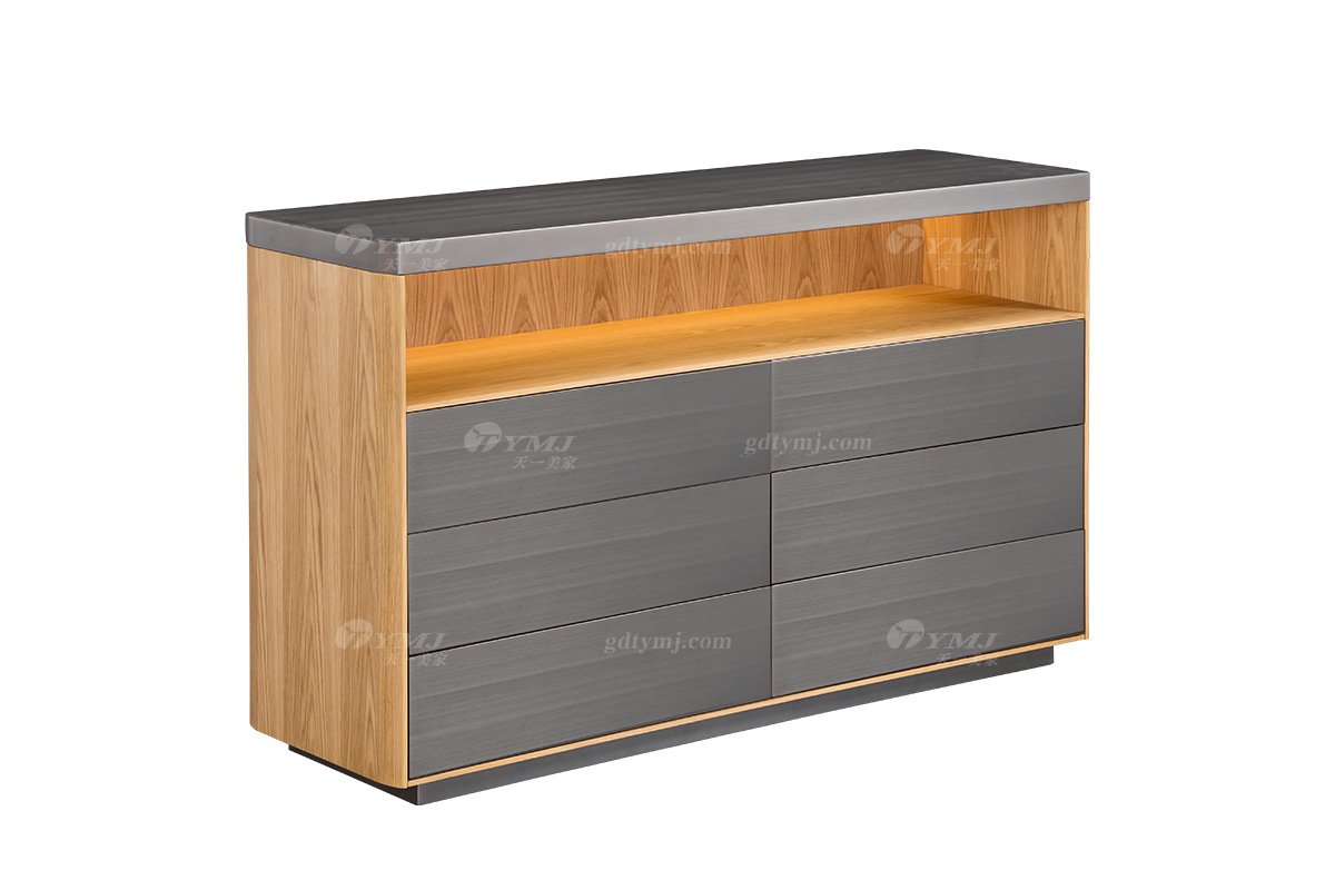 时尚LUTUBE视频在线观看意式极简家具大宅家用白橡木色+枪黑拉丝五斗柜六斗柜