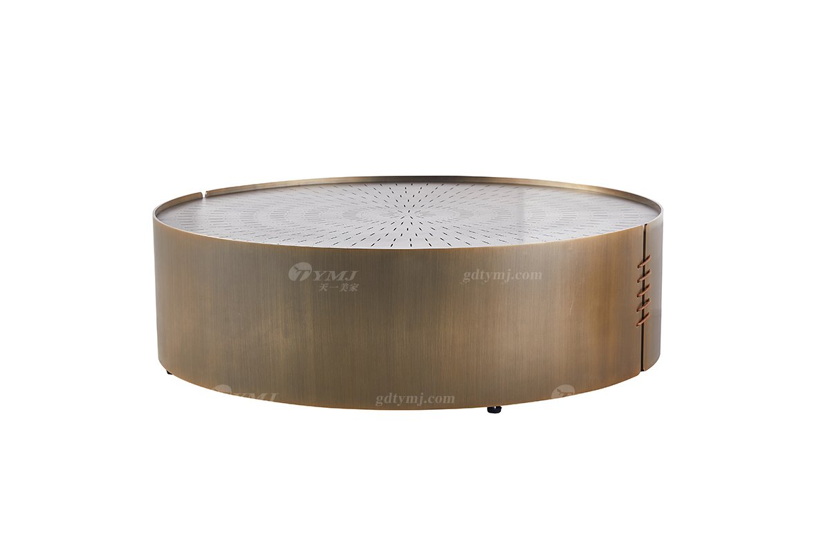 时尚LUTUBE视频在线观看意式极简家具别墅大宅家用玫瑰金拉丝金属大圆几