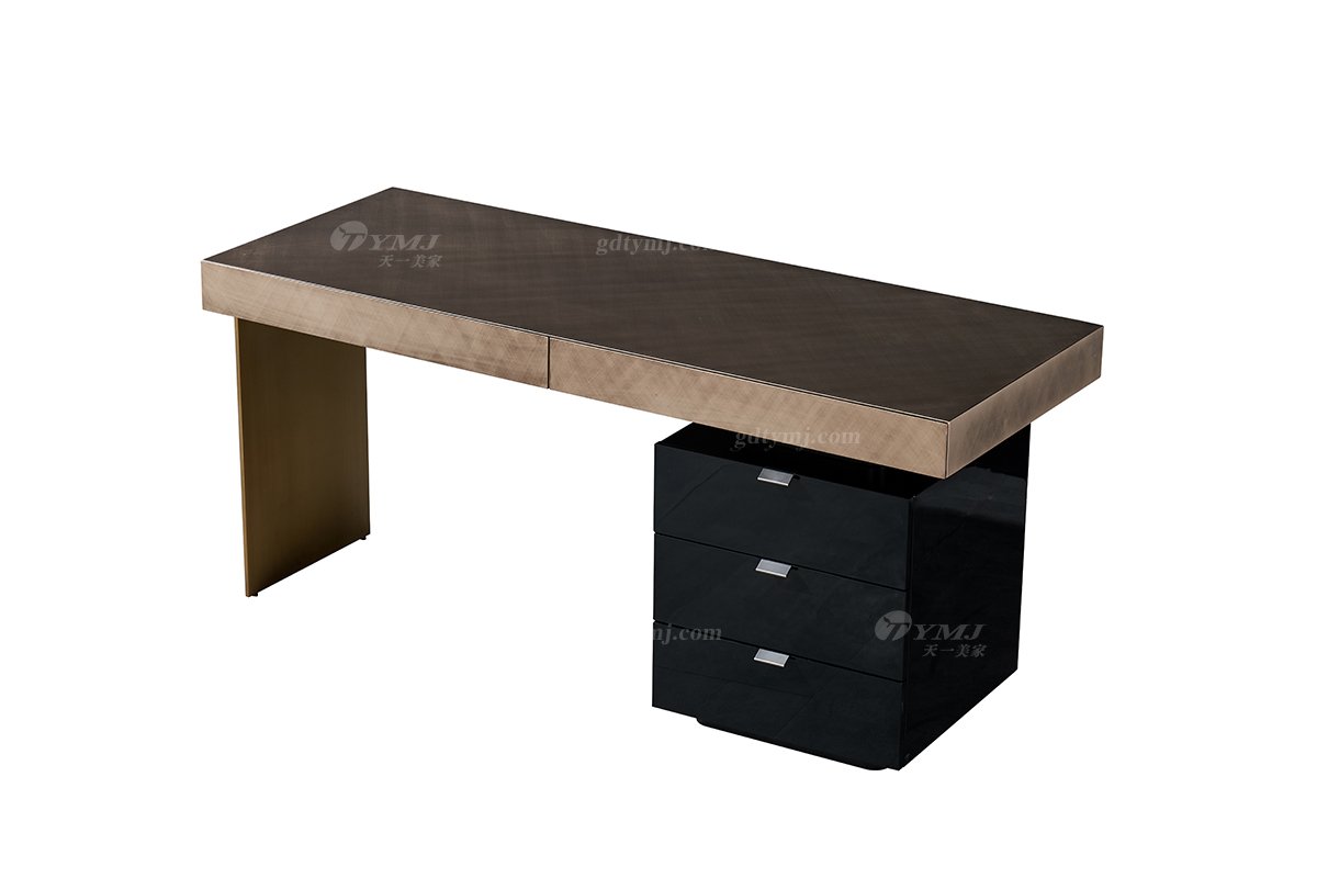 时尚LUTUBE视频在线观看意式极简家具别墅大宅家用玫瑰金+黑亮光书桌