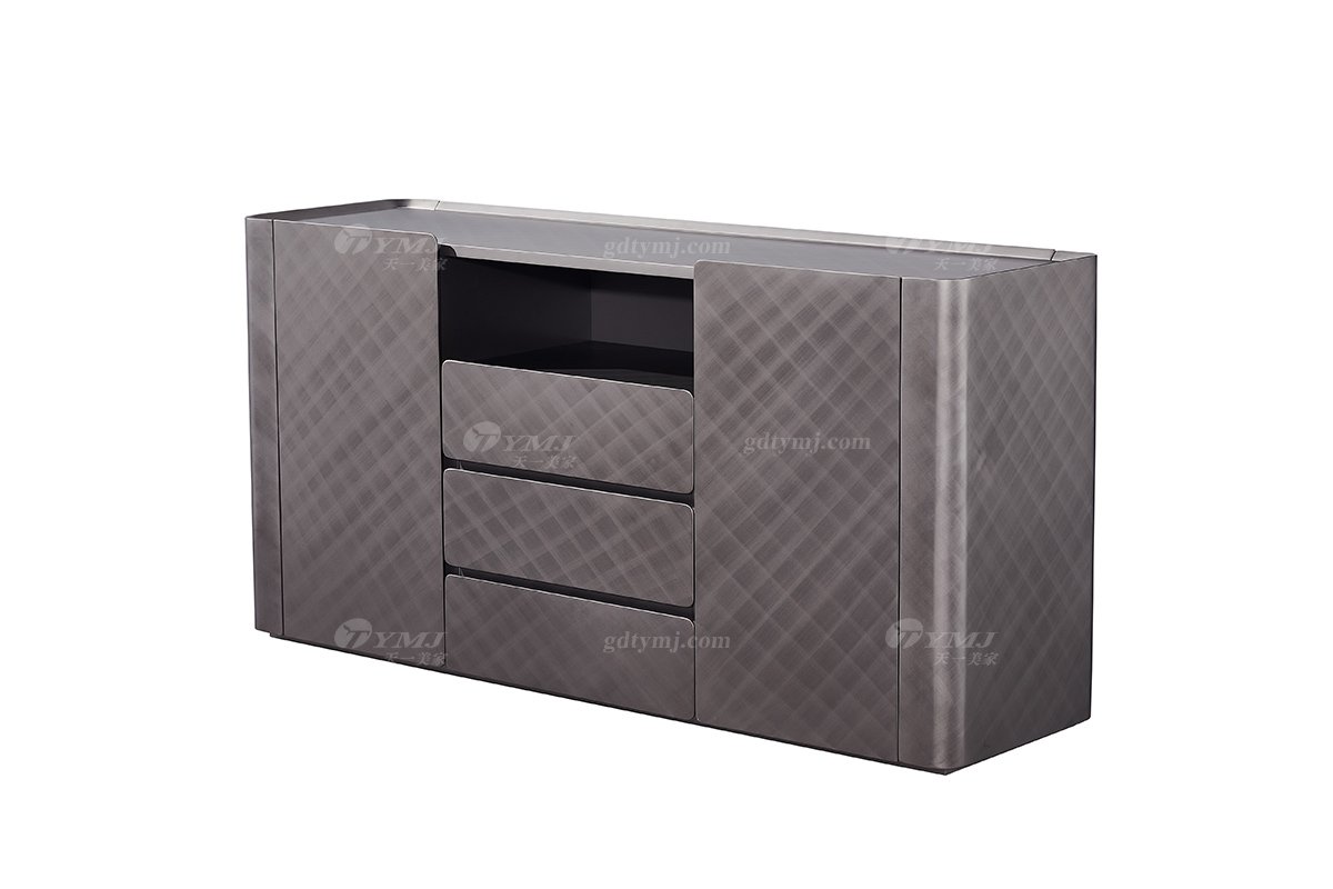 时尚LUTUBE视频在线观看意式极简家具别墅大宅家用创意精致钛钢灰拉丝金属色餐边柜