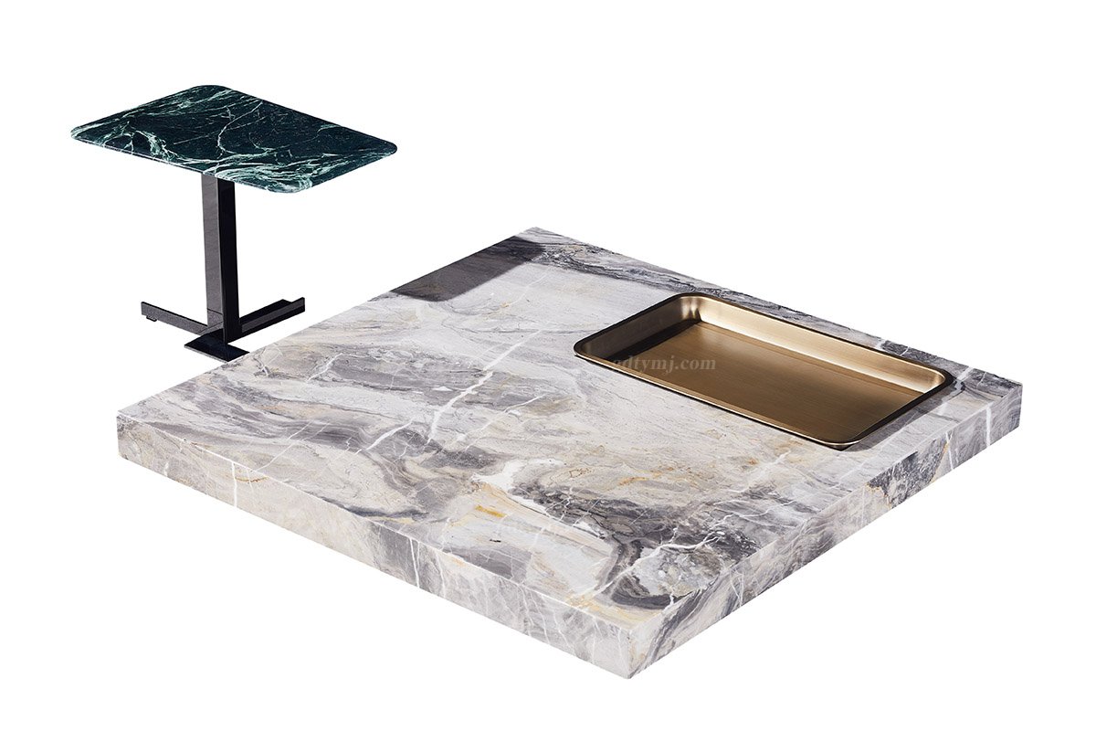 时尚LUTUBE视频在线观看意式极简家具别墅大宅家用天然大理石异形方几18010-1.2大方几+18009角几