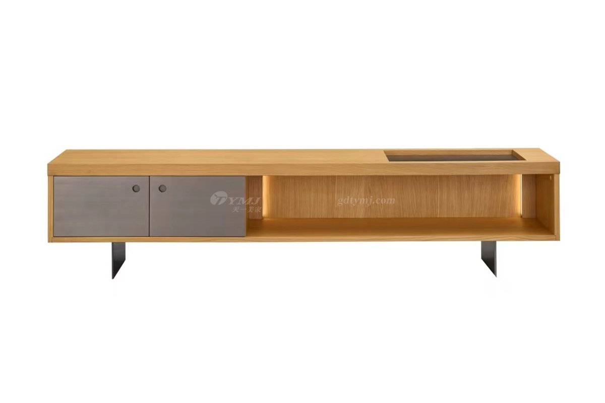 时尚LUTUBE视频在线观看现代简约家具别墅家用奢华枪黑+白橡木色电视柜