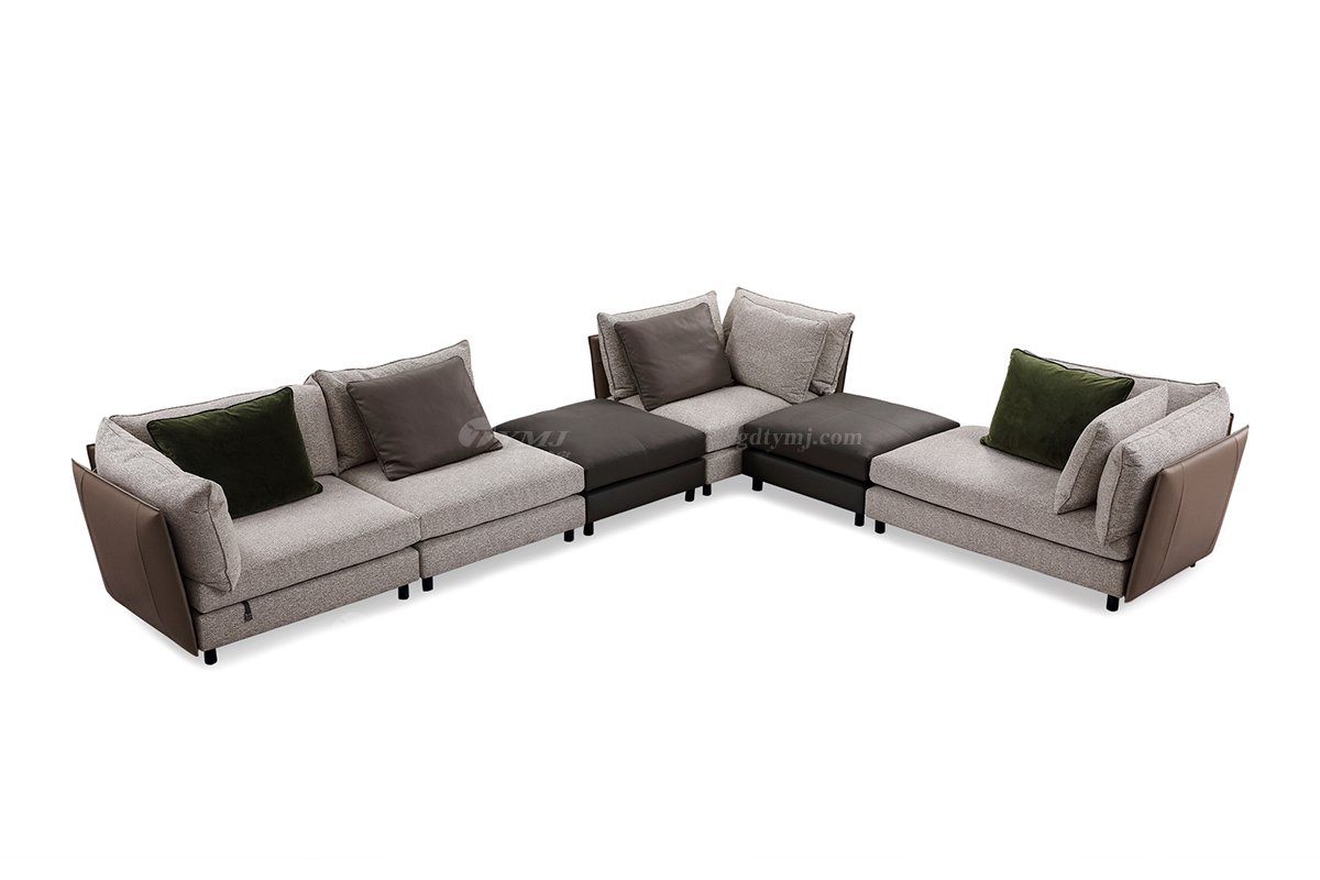 时尚LUTUBE视频在线观看现代极简家具别墅大宅家用真皮布艺结合组合沙发F9535转角沙发