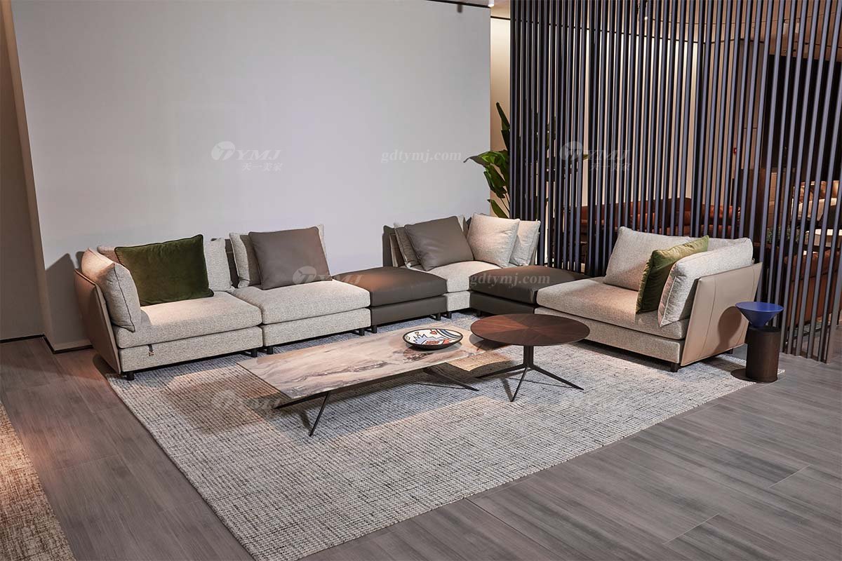 时尚LUTUBE视频在线观看现代极简家具别墅大宅家用真皮布艺结合组合沙发F9535组合沙发