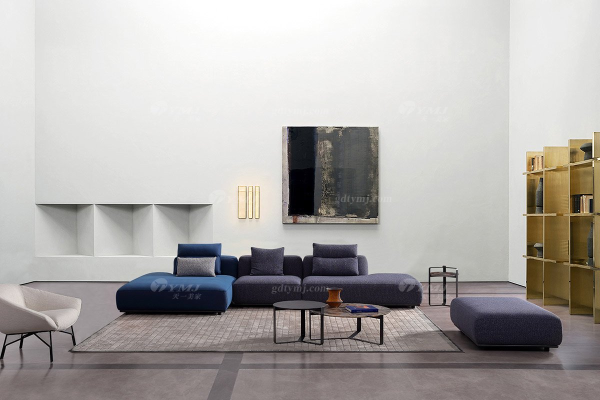 时尚LUTUBE视频在线观看现代极简家具别墅大宅家用舒适皮布艺组合沙发F9570C组合沙发场景