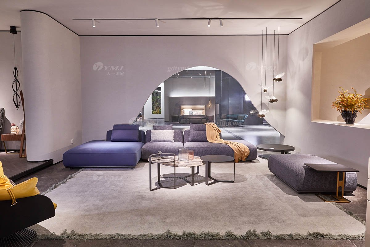 时尚LUTUBE视频在线观看现代极简家具别墅大宅家用舒适皮布艺组合沙发F9570组合沙发场景