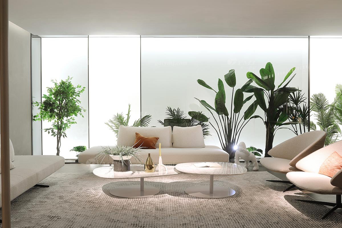 时尚LUTUBE视频在线观看现代极简家具别墅大宅家用舒适白色绒布艺三位沙发F9591沙发场景