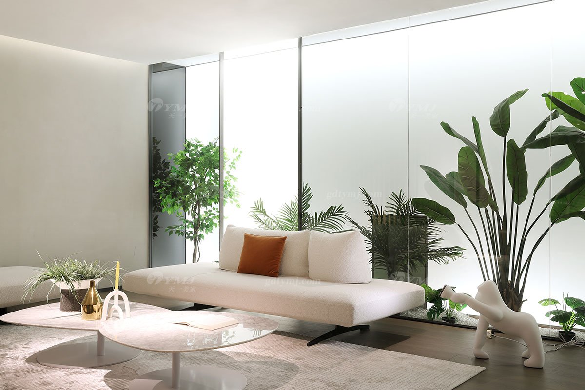 时尚LUTUBE视频在线观看现代极简家具别墅大宅家用舒适白色绒布艺三位沙发F9591沙发场景1