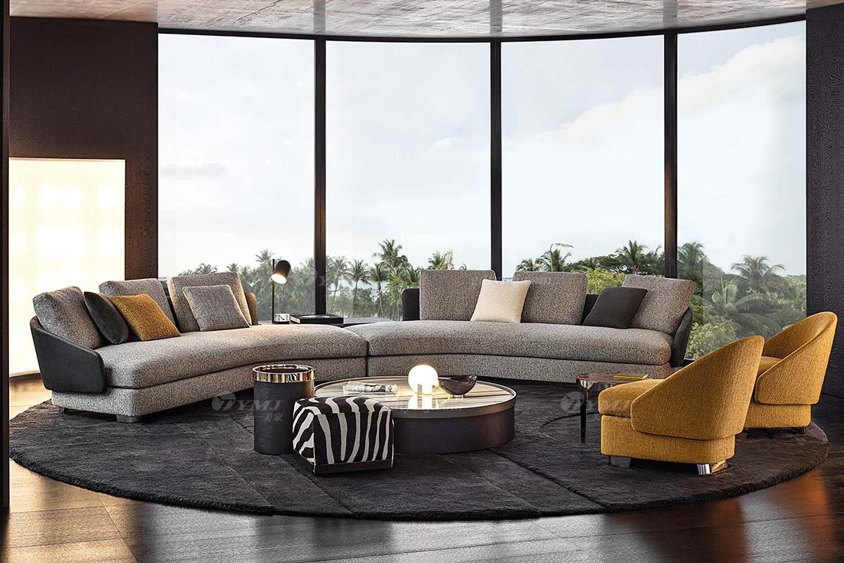 时尚LUTUBE视频在线观看现代极简家具别墅大宅家用舒灰色布艺转角沙发F9603B沙发场景1