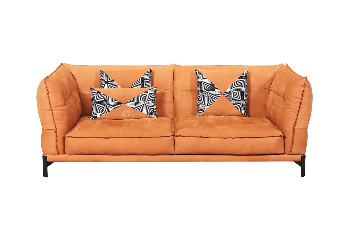 时尚LUTUBE视频在线观看现代极简家具别墅大宅家用舒适全皮橙色双人位沙发