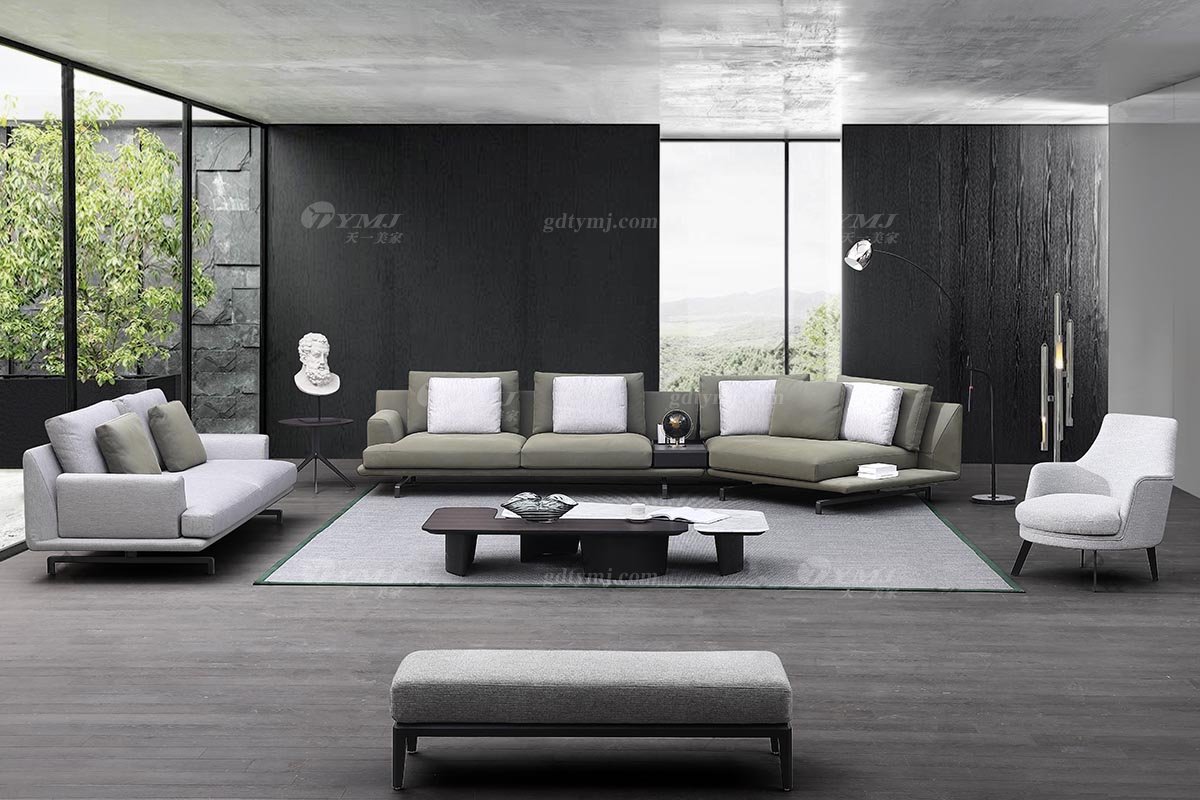 时尚LUTUBE视频在线观看现代极简家具别墅大宅家用舒适灰色布艺双位沙发3位沙发