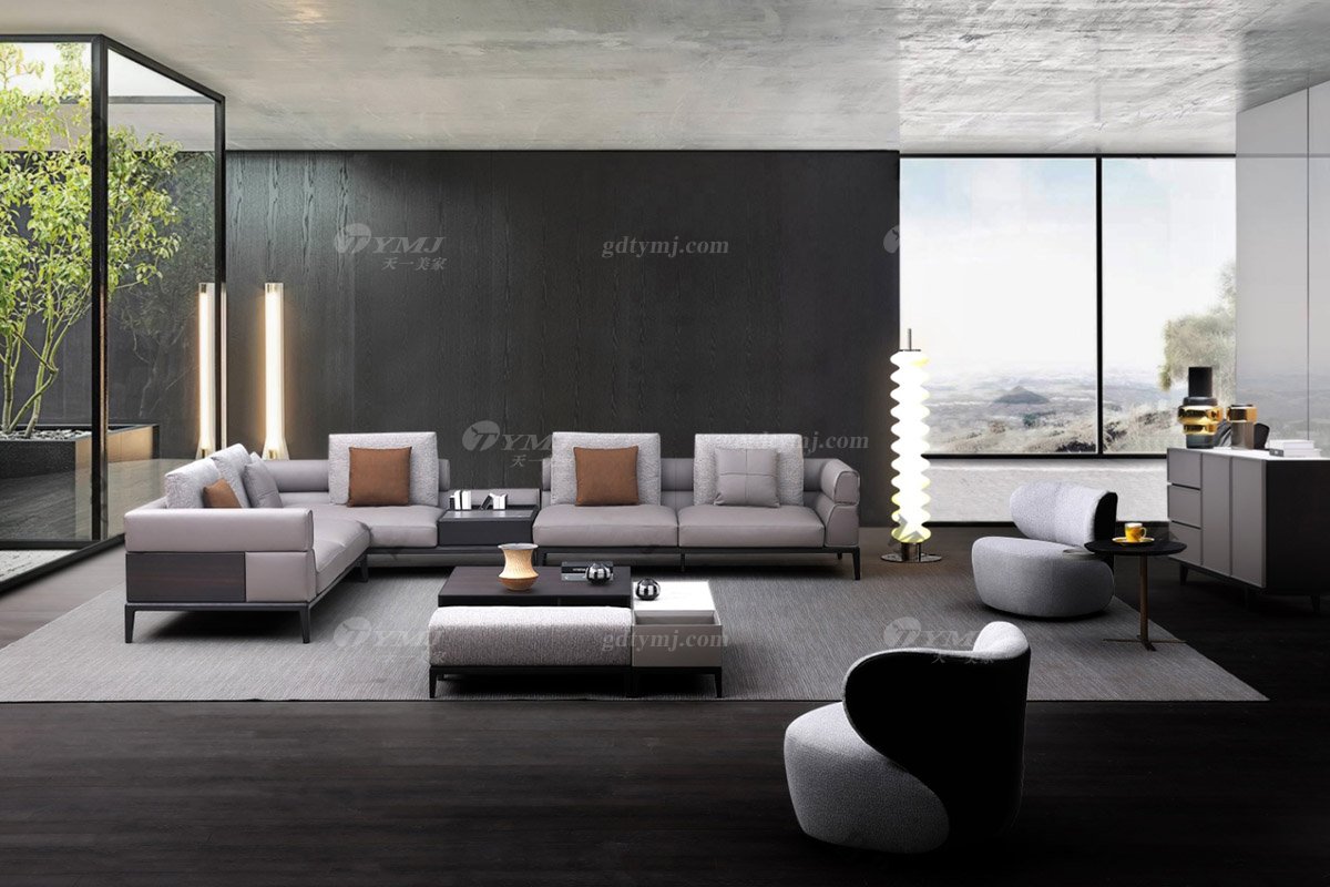 时尚LUTUBE视频在线观看现代极简家具别墅大宅大户型舒适大气实木+真皮组合沙发组合沙发