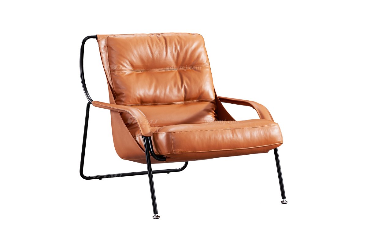 时尚LUTUBE视频在线观看现代简约家具家用别墅大宅舒适橙色皮艺休闲椅