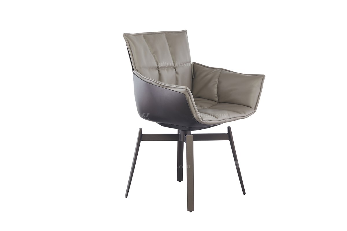 现代简约家具LUTUBE视频在线观看别墅会所家用时尚网红款真皮餐椅DT819（灰色）