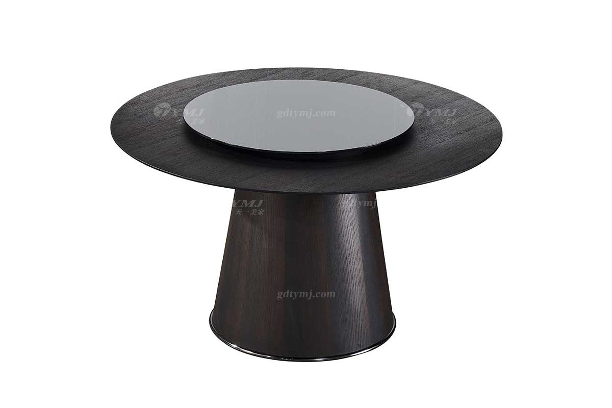  现代简约家具LUTUBE视频在线观看别墅会所家用时尚不锈钢底烟熏色圆餐桌