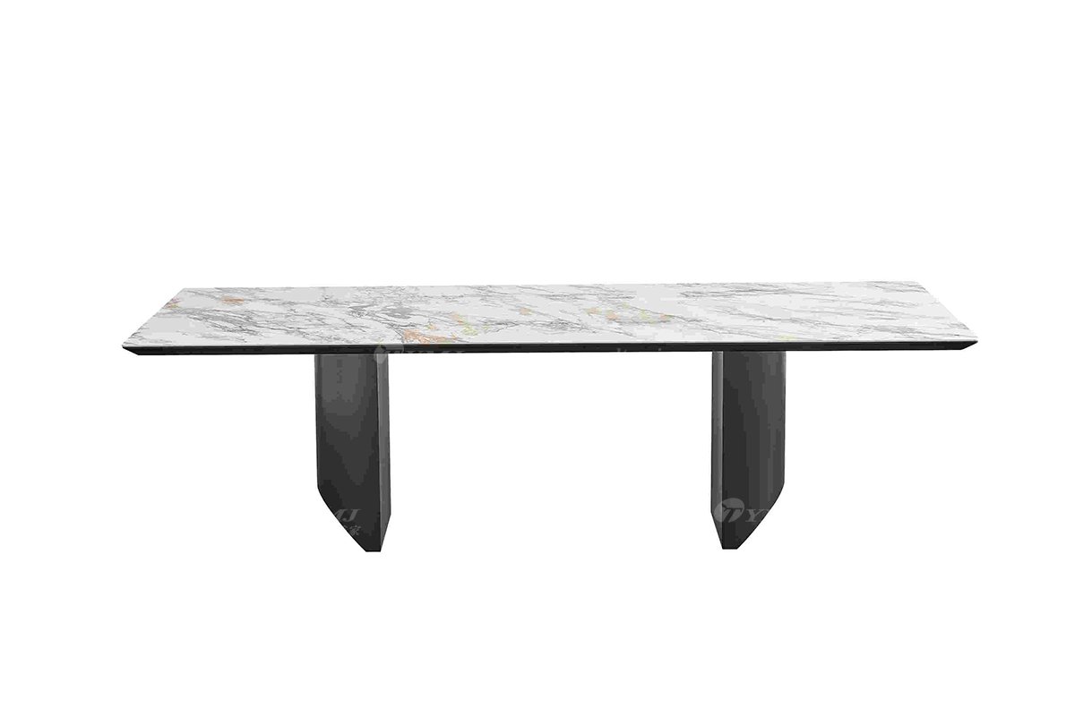  现代简约家具LUTUBE视频在线观看别墅会所家用时尚不锈钢五金底+劳伦黑金大理石长餐台