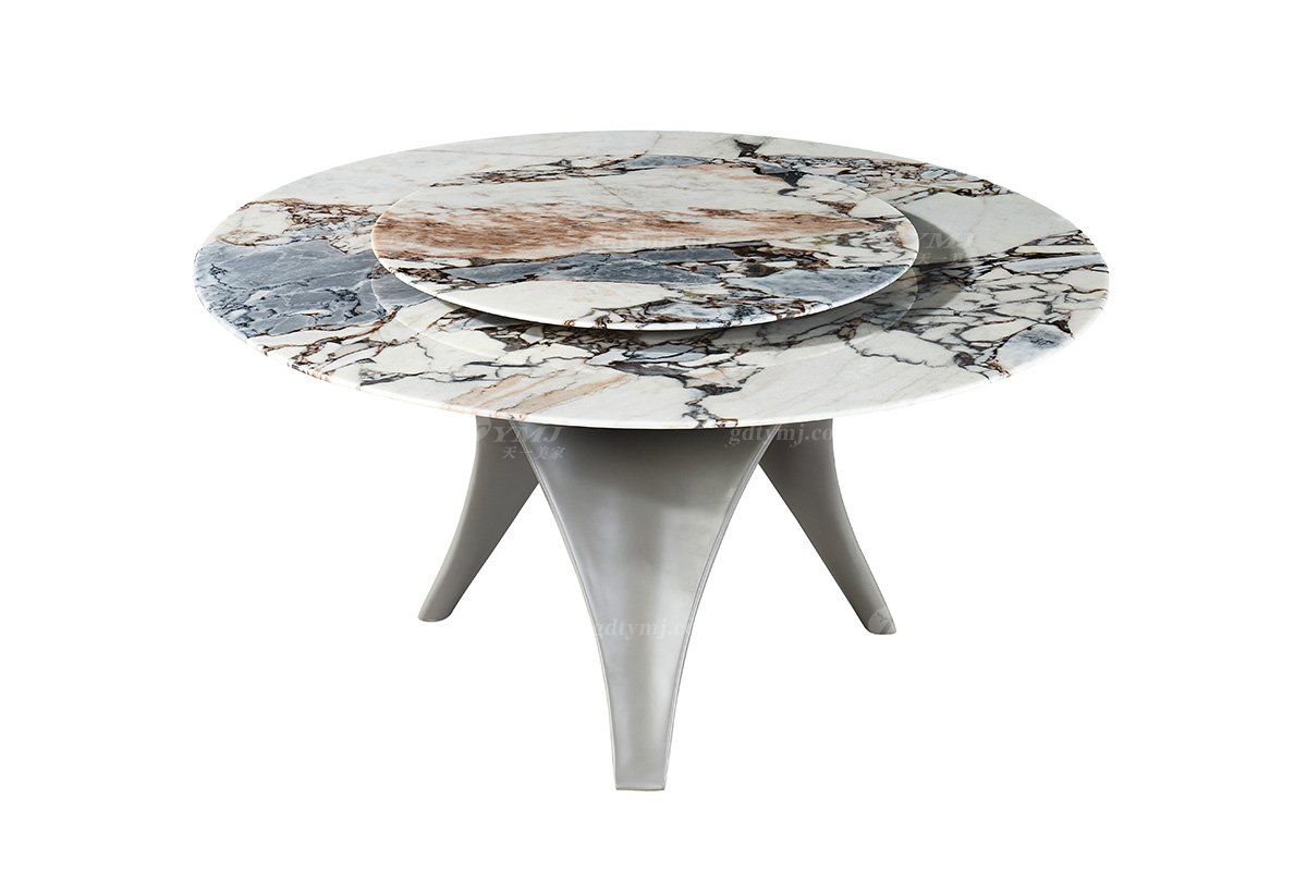  现代简约家具LUTUBE视频在线观看别墅会所家用时尚天然大理石圆餐桌5301-1