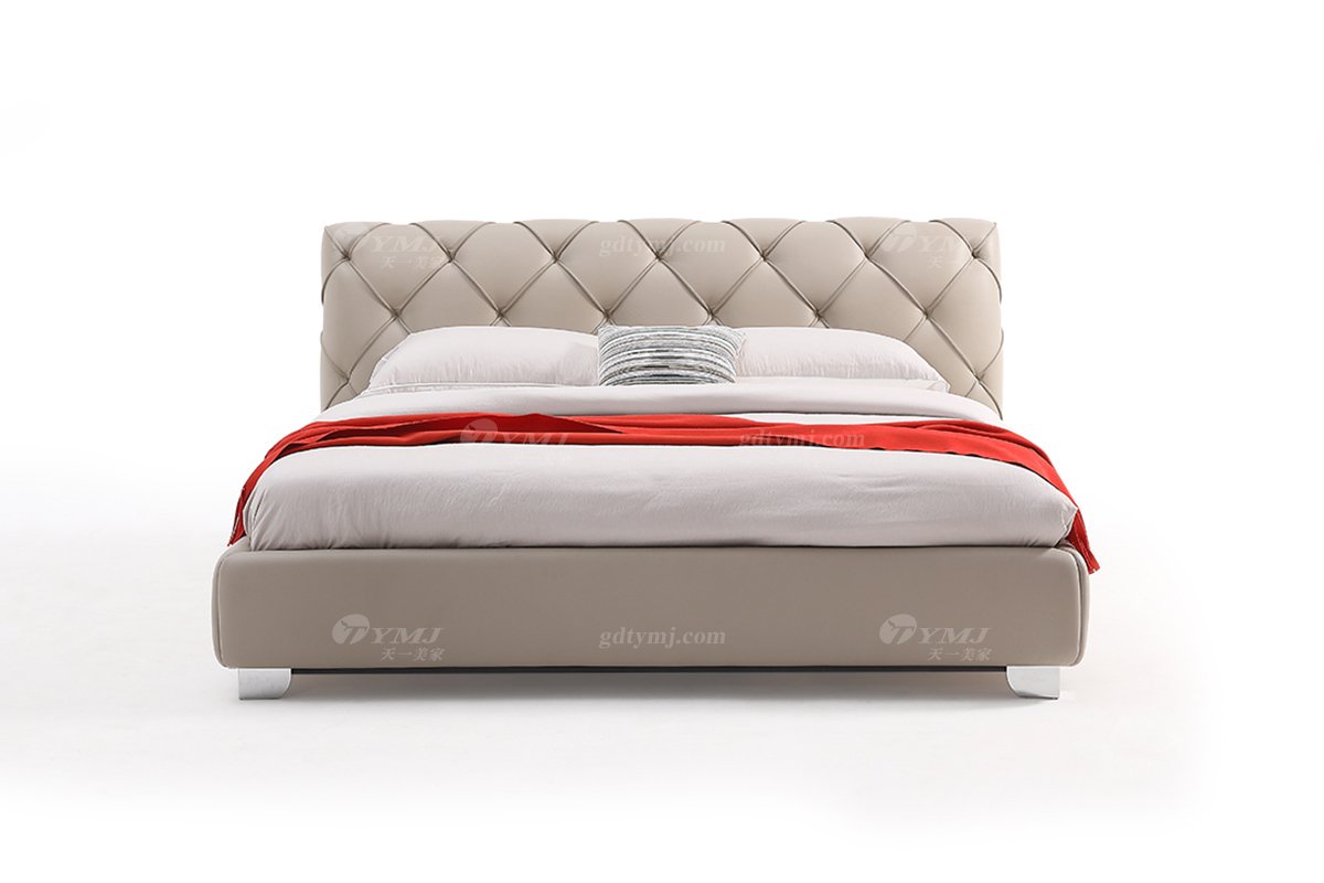  现代简约家具LUTUBE视频在线观看别墅会所家用时尚舒适真皮拉扣大床婚床双人床