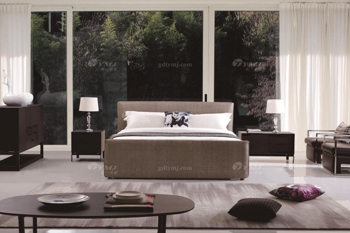  现代简约家具LUTUBE视频在线观看别墅会所家用时尚舒适棕色大床婚床双人床A2192场景