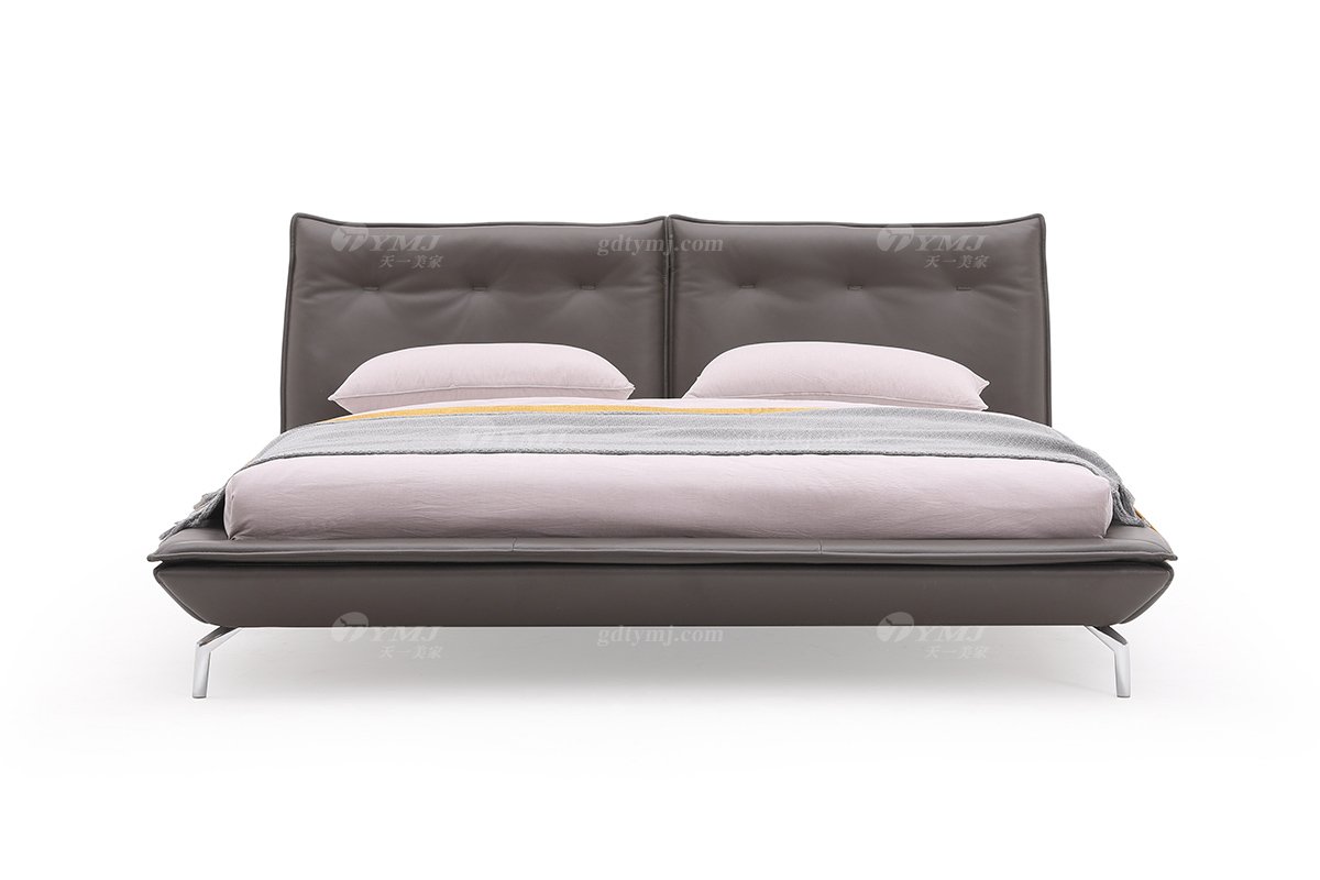  现代简约家具LUTUBE视频在线观看别墅会所家用时尚舒适棕色皮艺大床婚床双人床