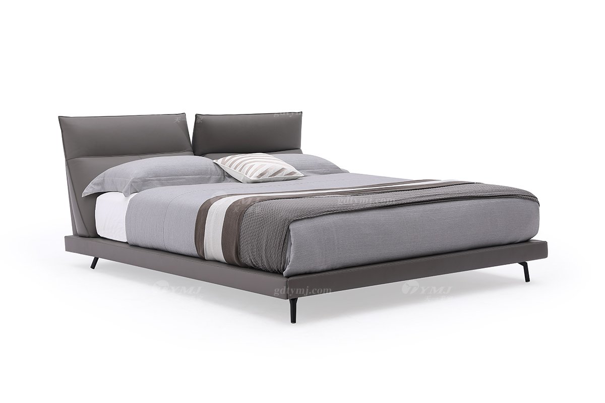  现代简约家具LUTUBE视频在线观看别墅会所家用时尚舒适灰色皮艺大床婚床双人床A2262-1