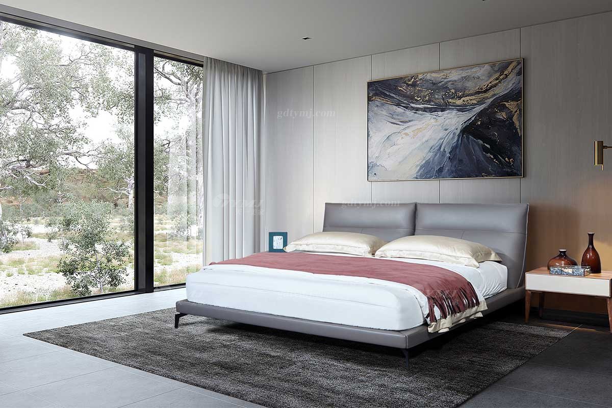  现代简约家具LUTUBE视频在线观看别墅会所家用时尚舒适灰色皮艺大床婚床双人床A2262场景