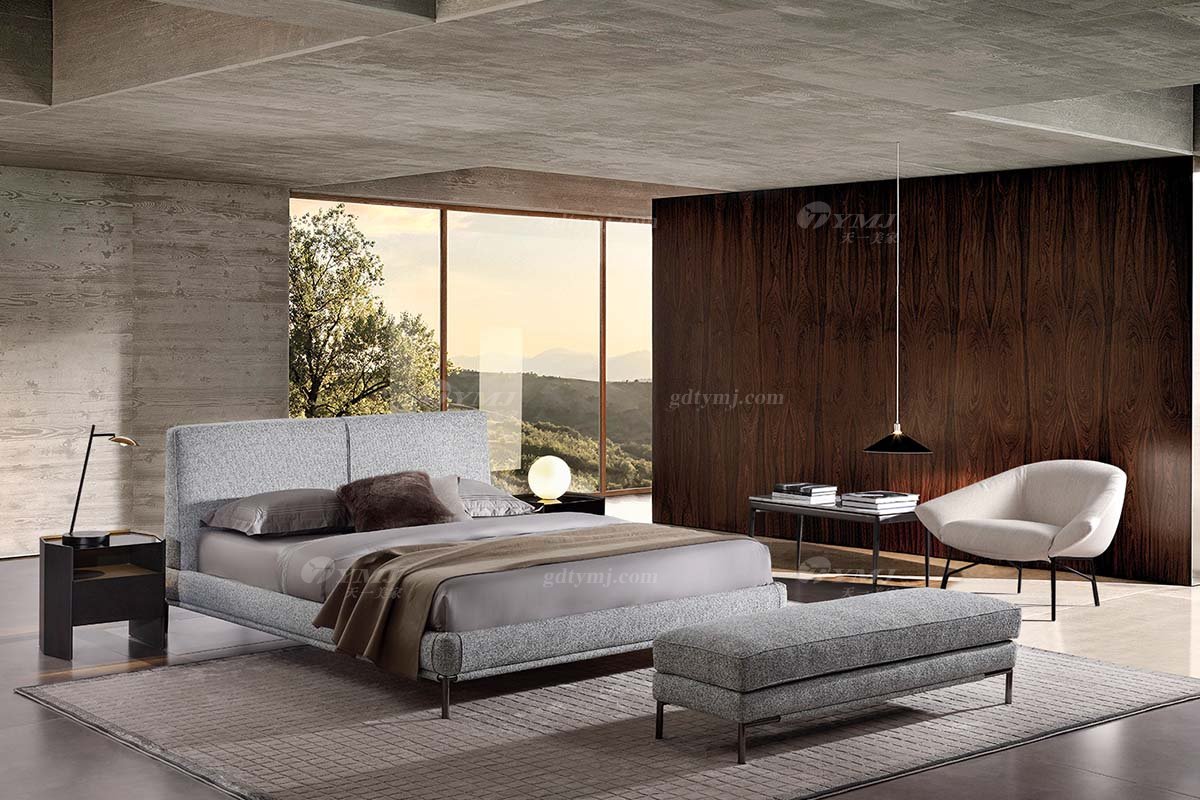  现代简约家具LUTUBE视频在线观看别墅会所家用时尚舒适极简灰色布艺大床婚床双人床A2271A场景