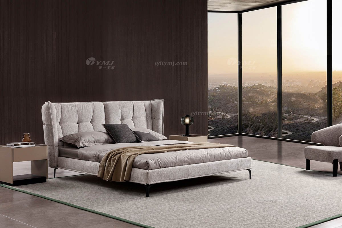  现代简约家具LUTUBE视频在线观看别墅会所家用时尚舒适灰色布艺主人房大床婚床双人床A2295B场景1