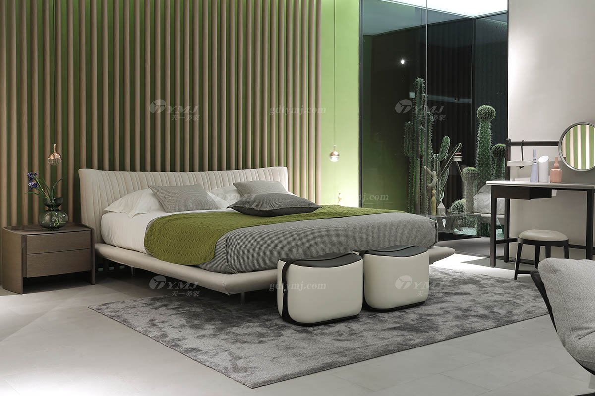  现代简约家具LUTUBE视频在线观看别墅会所家用时尚舒适创意灰色布艺悬浮大床婚床双人床A2306场景