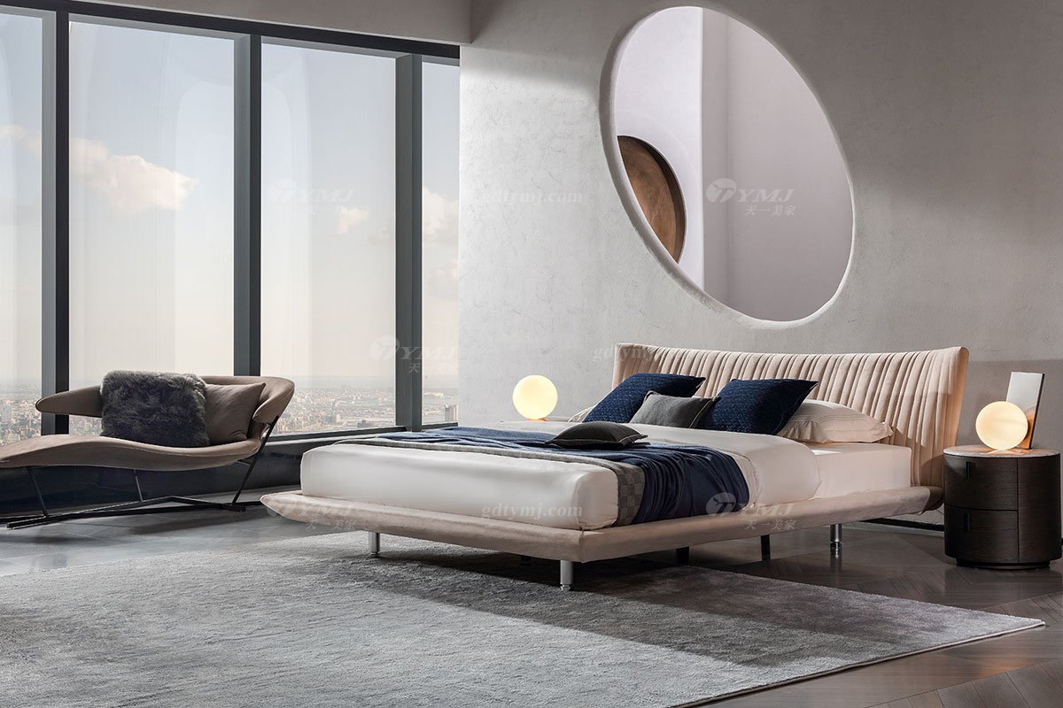  现代简约家具LUTUBE视频在线观看别墅会所家用时尚舒适创意灰色布艺悬浮大床婚床双人床A2306场景1