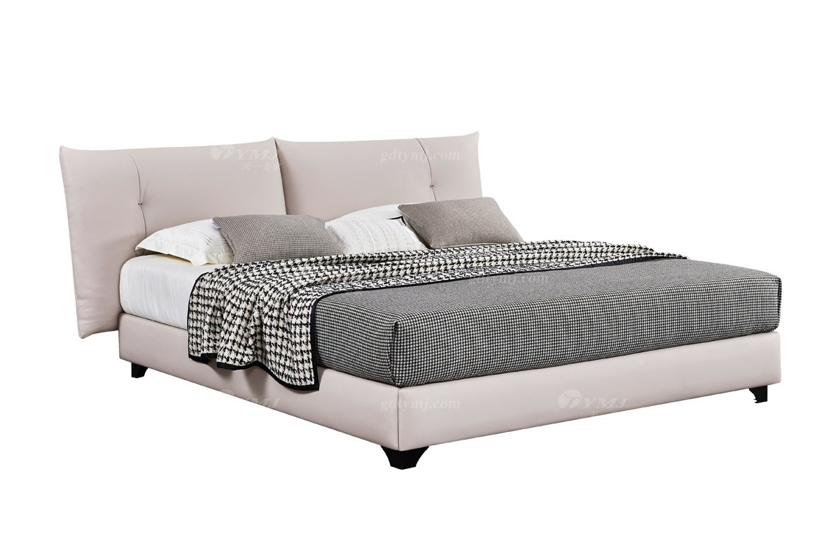  现代简约家具LUTUBE视频在线观看别墅会所家用时尚舒适米白色皮艺大床婚床双人床A2512-1