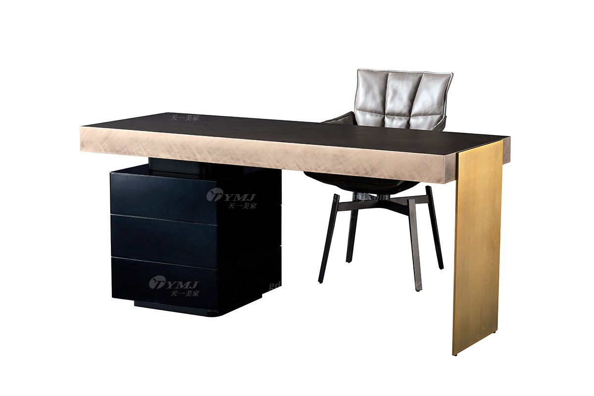  现代简约家具LUTUBE视频在线观看别墅会所家用时尚高级玫瑰金金属色书桌18005-1.6-1