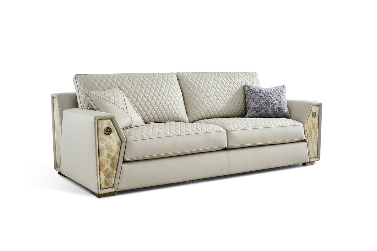 意式LUTUBE官方最新免费破解版LUTUBE视频在线观看别墅会所家用时尚高级灰色皮艺+青古铜金属三位沙发FB106SF3B-1